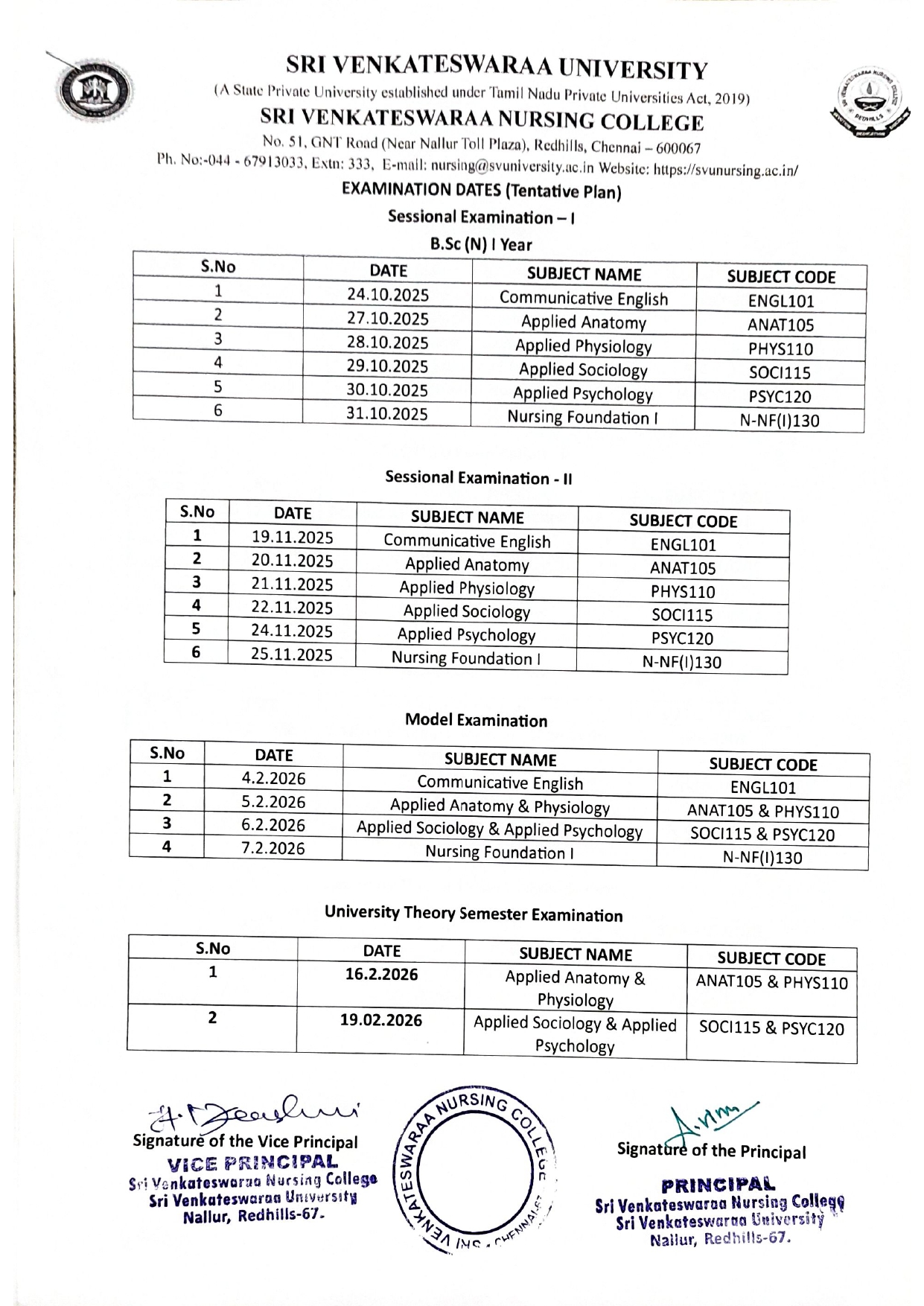 First Year Timetable