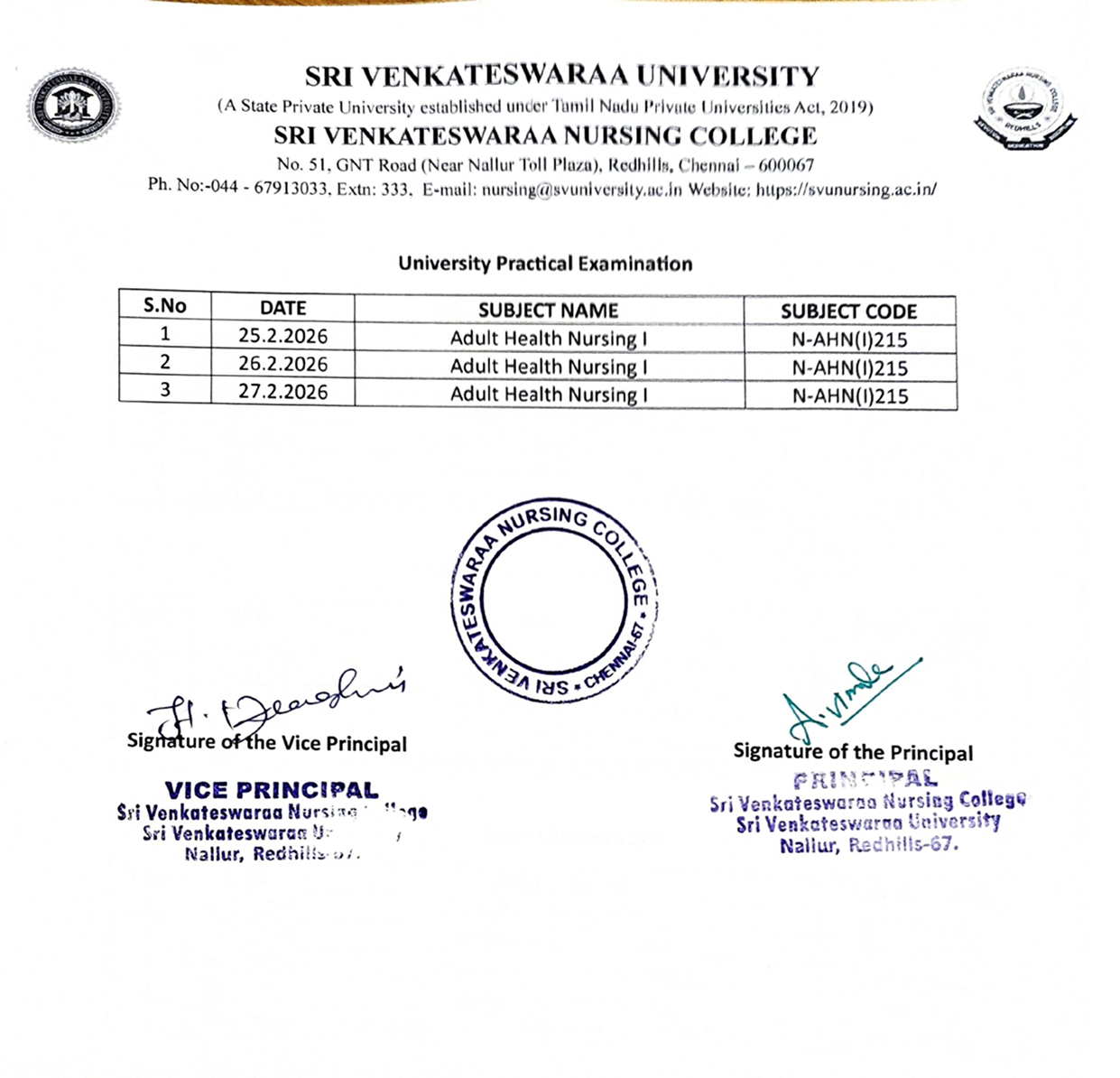 University Practical Examination